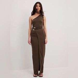 Na-kd asymmetrical maxi dress with gold buckle and side slit size XS worn once